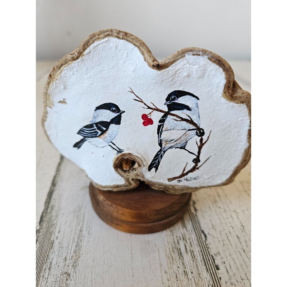 dale heinen chickadee bird wood painting decor‎ statue as is